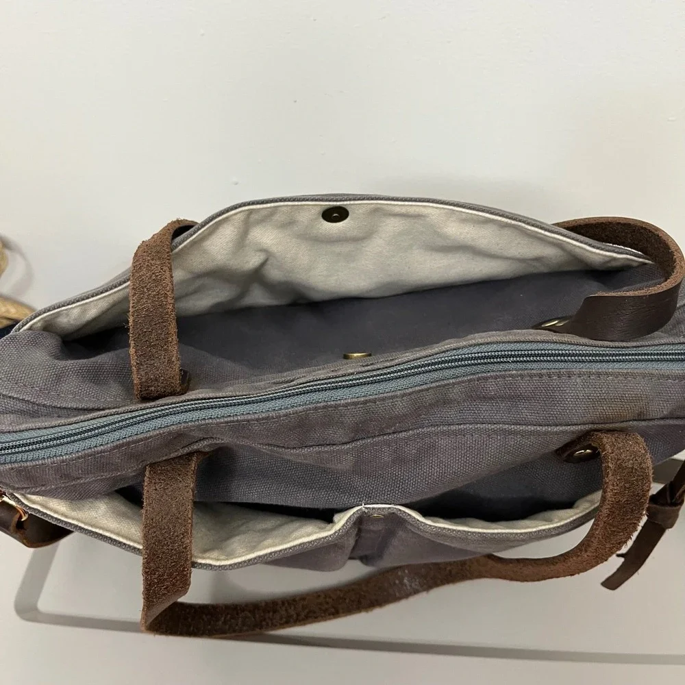 Forest Weathered Durable Canvas Leather Bottom Messenger Bag Utility Men Unisex